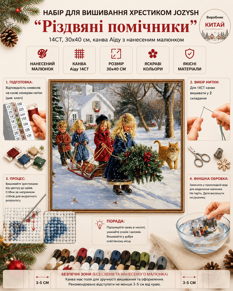 Набор для вышивки крестом JOZYSH "Розовые помощники" 14CT, 30x40 см, канва Аида с нанесенным рисунком | Зображення 1