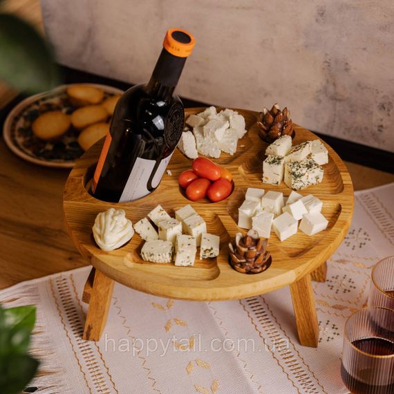 Винный столик-менажница из дерева 35*35*18 см круглый на ножках дуб BWR350180 | Зображення 8