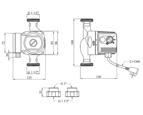 Циркуляционный насос Pumpman GRS25/80/180 Нmax 8 м Qmax 6 куб.м 100 Вт з гайками (CV029798) | Зображення 1