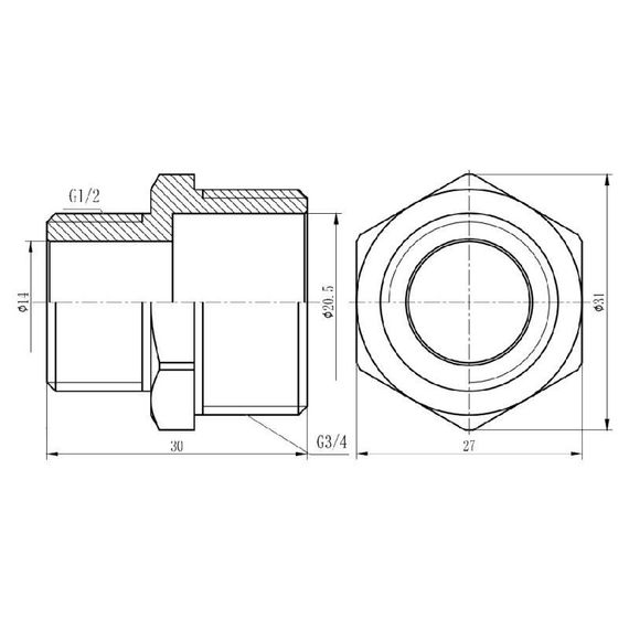 Ниппель редукционный Thermo Alliance Forte 3/4"х1/2" хром SF359H2015 | Зображення 1