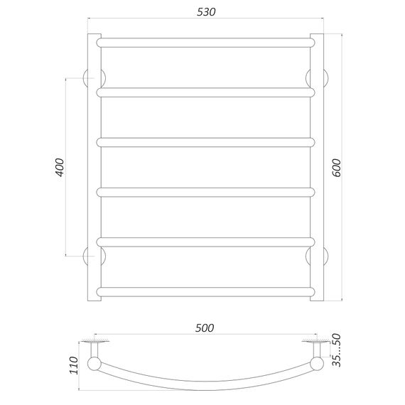 Рушникосушарка UNIO LD W 600-500-6 Драбинка Дуга (20653) | Зображення 1
