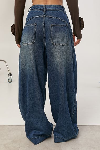 Широкі джинси Baggy з декоративними швами спереду - синій цвет, XL (є розміри) | Зображення 1