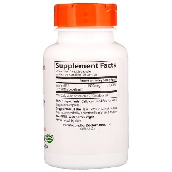 Вітамін Б12 Doctor's Best Fully Active B12 1500 mcg 60 Veg Caps DRB-00286 | Зображення 1