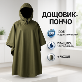 Пончо плащ-намети, Пончо дождевик всу, Чоловічий тактичний дощовик Тактичне водонепроникне QP-82