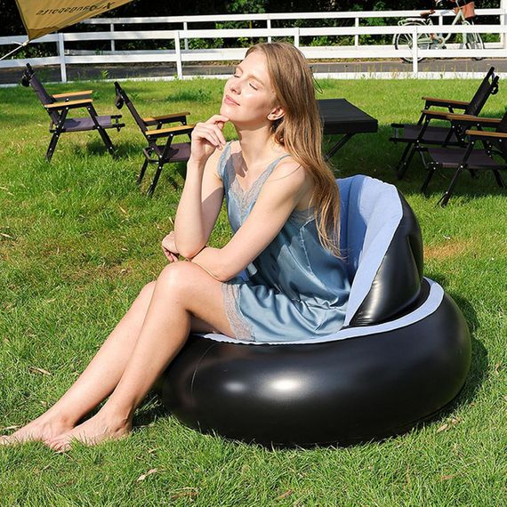 Надувное кресло AIR SOFA  / Надувное велюровое кресло 80×80×67см Голубой | Зображення 1