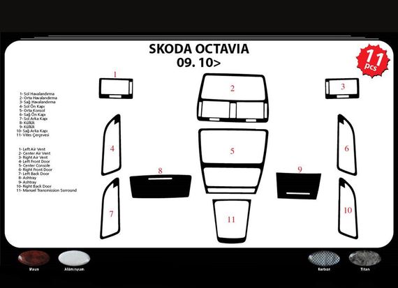 Накладки на панель (Meric, Туреччина) Дерево для Skoda Octavia II A5 2010-2013рр | Зображення 4