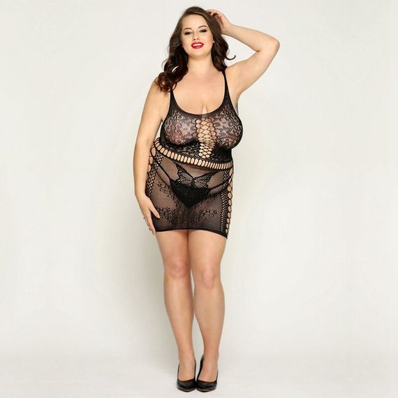 Сетчатое платье с бабочками JSY «Сексапильная Эмили» Plus Size, Black, имитация шнуровки, кружево | Зображення 2