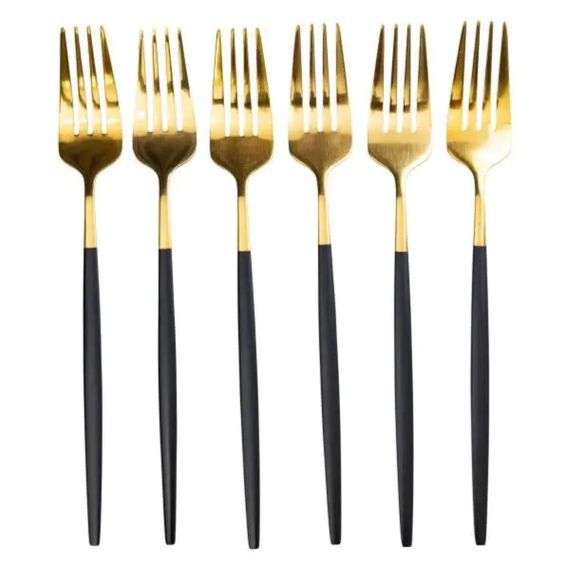 Набор столовых вилок 6 штук вилка столовая из нержавеющей стали 21.5 см Черный с золотом HP-20-4