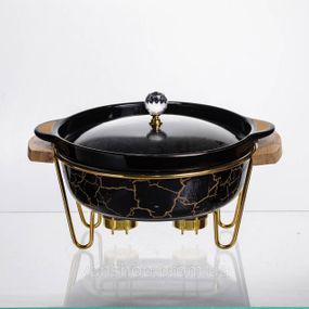 Мармит фарфоровый настольный круглый 1.3 (л) мармитница с подогревом Черный мрамор LC-717