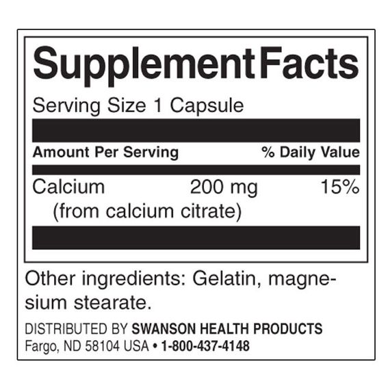 Мікроелемент Кальцій Swanson Calcium Citrate 200 mg 60 Caps | Зображення 1