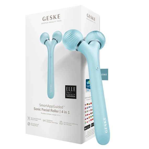 Електронний ультразвуковий ролик для обличчя GESKE Sonic Facial Roller 4в1 gray, Бірюзовий