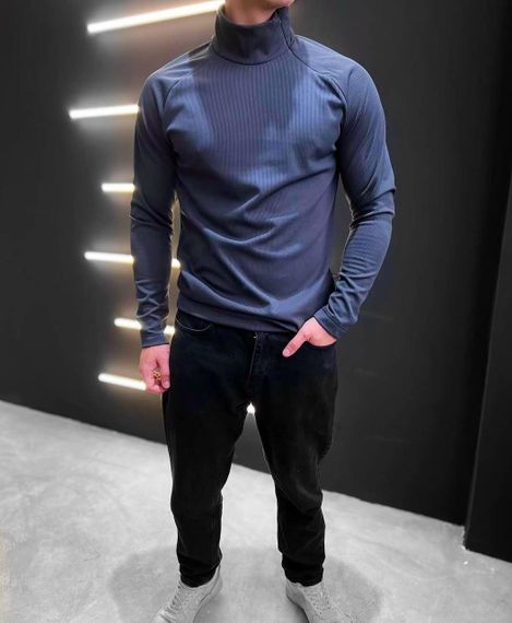 Мужской трикотажный гольф в рубчик с молнией на шее, OB142 цвет синий, размер 46/48 | Зображення 1