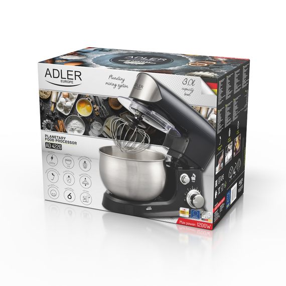 Планетарный миксер тестомес Adler AD 4226 с чашей 3 л, кухонный миксер для теста 1200 Вт черный | Зображення 9