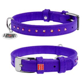 Ошейник для собак кожаный WAUDOG Glamour с QR паспортом, с клеевыми стразами, XS, Ш 15 мм, Дл 27-36 см
