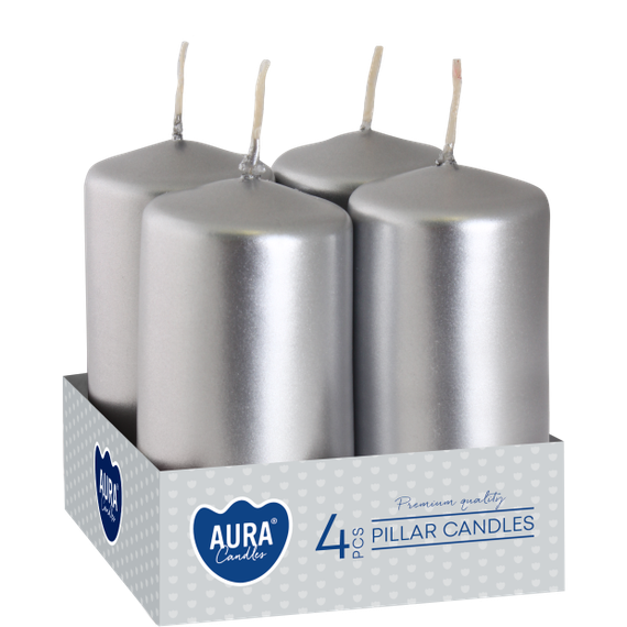 Набір свічок 4 шт. циліндр Bispol AURA Candles Срібний металік (sw40/80-271)
