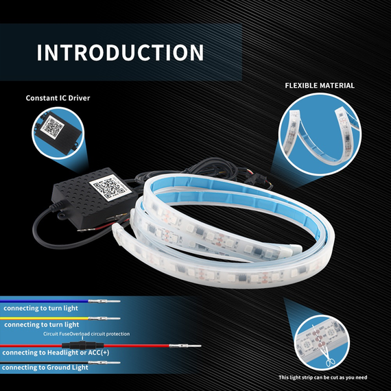 Автомобильная Bluetooth LED подсветка фар RGB, ДХО гибкие ходовые огни, тонкие, 60 см х 2 шт. | Зображення 5