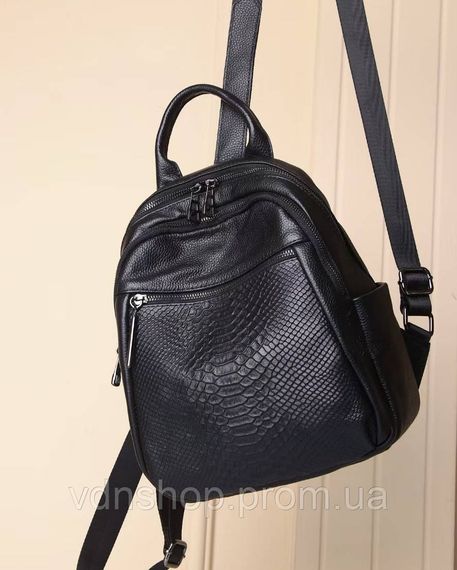 Рюкзак жіночий шкіряний з тисненням під рептилію 23х30х13, сумка наплічна для міста, чорна | Зображення 5
