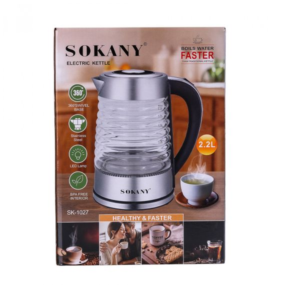 Электрочайник Sokany SK1027CST 2.2 литра стеклянный 2000 Вт с подсветкой | Зображення 3
