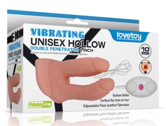 Страпон для подвійного проникнення - Vibrating Unisex Hollow Double Penetration 6" Sex Aura | Зображення 1