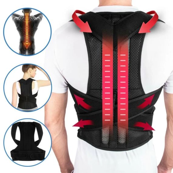 Грудопоперековий корсет коректор правильної постави Back Pain Need Help Чорний для рівної спини від сутулості | Зображення 1