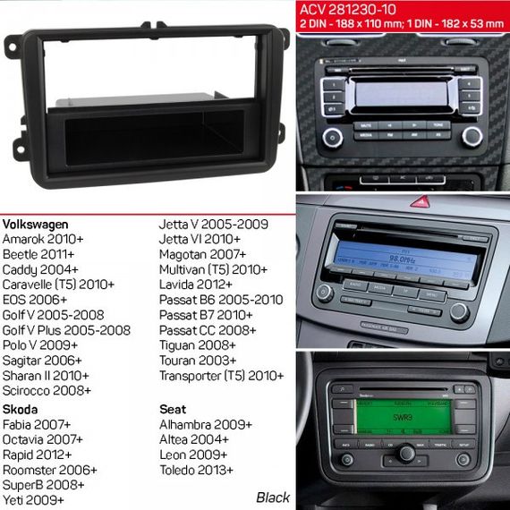 Переходная рамка Volkswagen Caddy, Golf, Jetta, Passat, Polo, Tiguan, Touran ACV 281320-10 | Зображення 1
