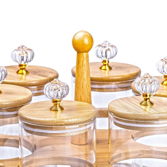 Банки для сыпучих продуктов набор из 6 штук по 580 мл на деревянной подставке HP16292 | Зображення 7