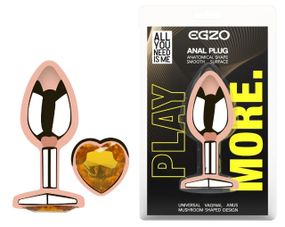 Анальная пробка EGZO Rose Gold Heart Plug S с янтарным кристаллом-сердцем Sex Aura