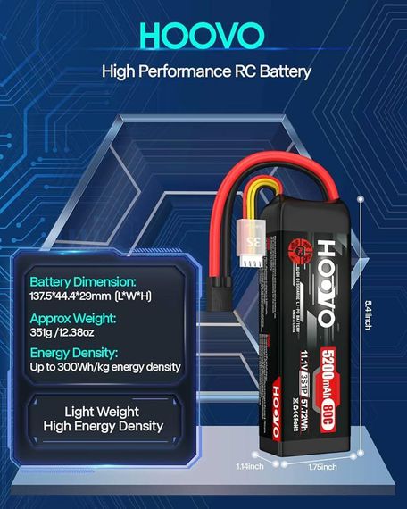 Аккумулятор HOOVO 11.1V 80C 5200mAh 3S LiPo с вилкой Tracxas для радиоуправляемого автомобиля RC грузовика | Зображення 3