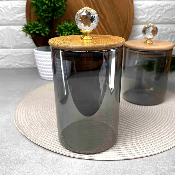 Банка для зберігання Smokey Crystal GK-5547 950 мл скло з бамбуковою кришкою та декоративною ручкою Серебристий | Зображення 2