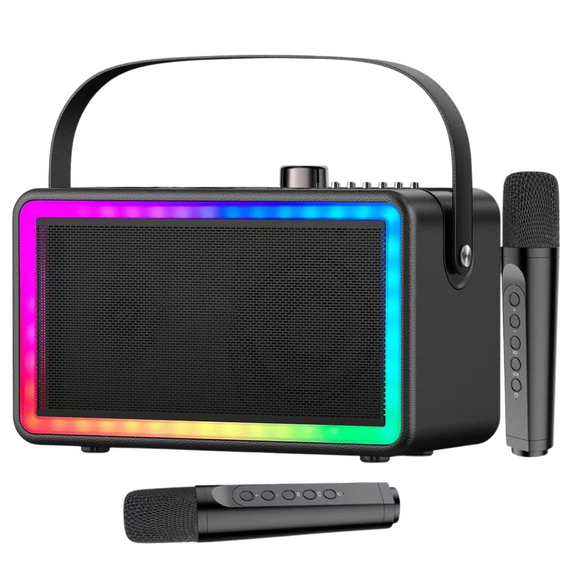 Беспроводная Портативная Караоке Система на Два Микрофона SDRD SP500 Bluetooth Колонка с LED Подсветкой + 3D Звуком Эхо Эффектом | Зображення 1