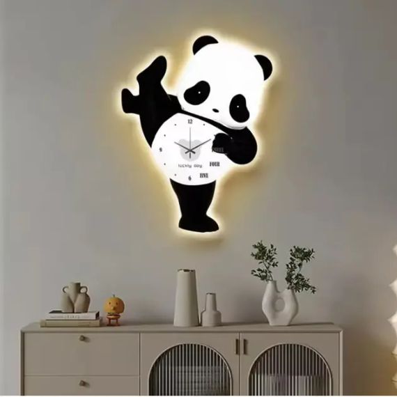 Детские настенные часы со светодиодной подсветкой в ​​виде панды / Декоративные LED-часы Панда без звука с мягкой подсветкой