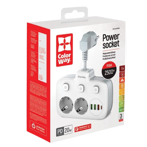 Фільтр мережевий 2 розетки/3USB-A/1Type-C CW-CHE24PDW ColorWay | Зображення 6
