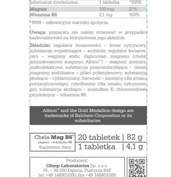Витаминно-минеральный комплекс для спорта Olimp Nutrition Chela-Mag B6 20 Tabs Orange | Зображення 1