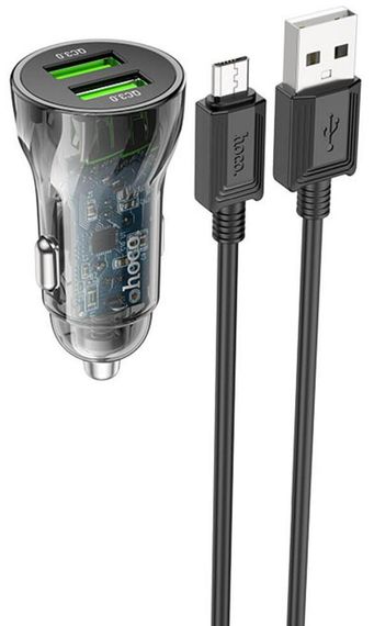 Автомобільний зарядний пристрій Hoco Z47 Transparent Discovery Edition 18W Black with AM/MicroB (6931474782236)