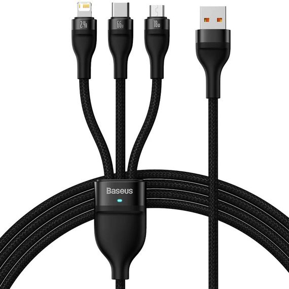 Дата кабель Baseus Flash Series 2 USB to MicroUSB-Lightning-Type-C 66W (1.2m) (CASS04000) Black