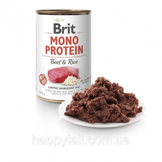 Влажный гипоаллергенный корм Brit Mono Protein Beef & Rice для собак, говядина и рис, 400 г | Зображення 1