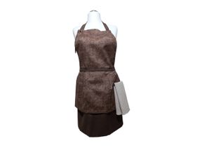 Фартух жіночий для готування ONESIZE коричневий мармур + коричневий з вафельним бежевим рушником 30*50 см