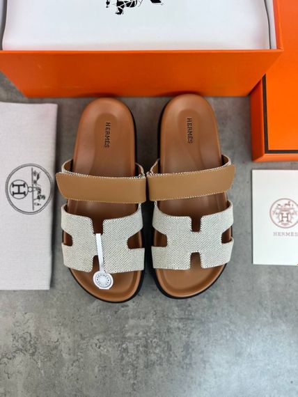 Сланці Hermes Chypre beige/textile чоловічі з текстилем ob417 | Зображення 2