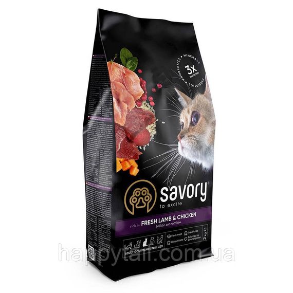 Корм сухий Savory Adult Cat Steril Fresh Lamb and Chicken для стерилізованих котів з ягнятиною та куркою 2 кг