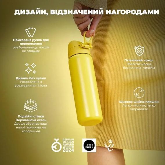 Пляшка для води металева вакуумна ION8 500 мл Vacuum Insulated Yellow (I8TS500YEL) | Зображення 3