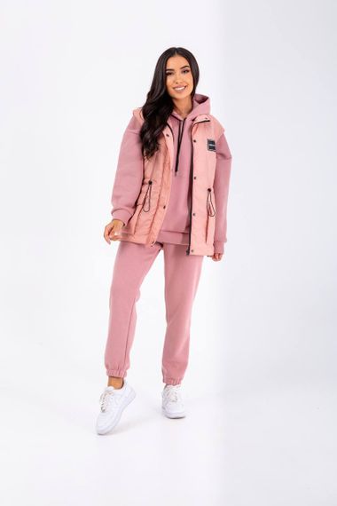 Женский очень теплый спортивный костюм тройка с жилетом NB23027 цвет пудровый, размер 42/44 | Зображення 3