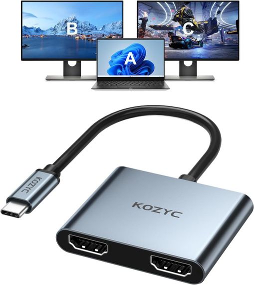 Хаб USB-C двойной HDMI 4K@60Hz адаптер концентратор переходник Type-C для MacBook Dell Samsung Windows Android