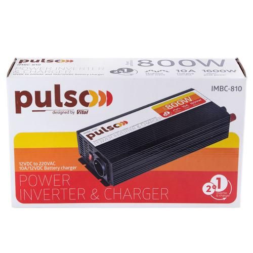Перетворювач напруги/Зарядн. пристрій PULSO IMBC-810/12V-220V/800W/10A/мод.хвиля/клеми | Зображення 1