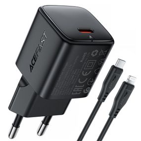 СЗУ Acefast A117 mini PD20W GaN (1USB-C) + кабель Type-C to Lightning Black