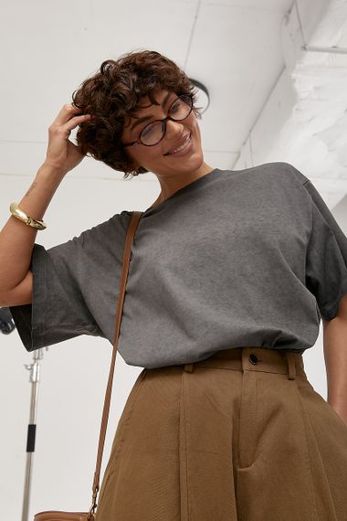 Футболка вільного фасону з ефектом тай-дай - темно-сірий цвет, ONE SIZE (є розміри)