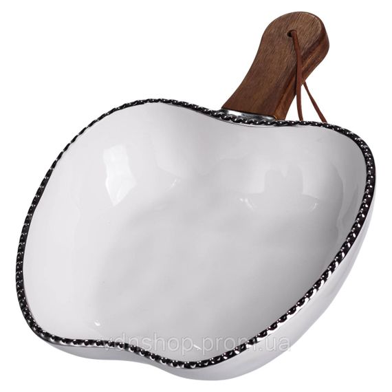 Тарілка порцелянова глибока з ручкою Яблуко 25×20×5 (см) з ручкою Срібло ZJH-14-4