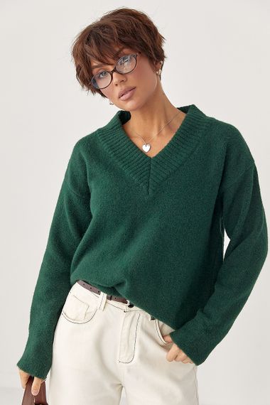 В'язаний однотонний пуловер вільного фасону - зелений цвет, ONE SIZE (є розміри)