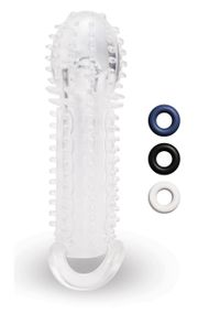 Насадка на пенис с рельефом Size-Up с 3 кольцами, прозрачная, 15.5 см Sex Aura