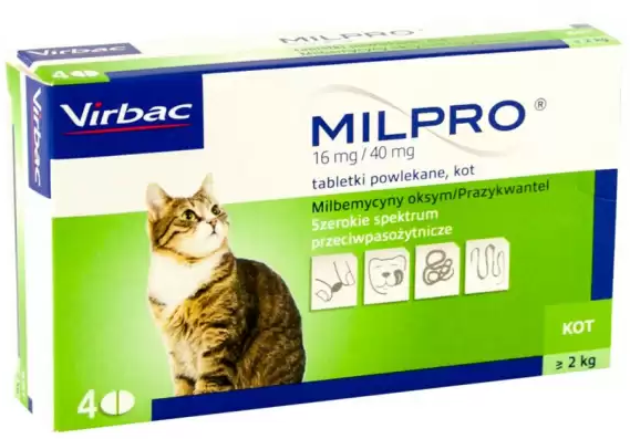 Virbac Milpro (Милпро) Антигельминтные таблетки для кошек  (более 2кг) 4 таблетки