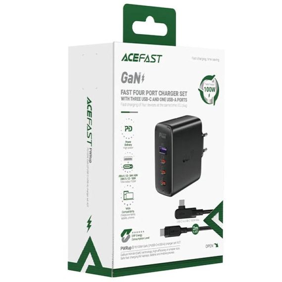 МЗП Acefast A37 PD100W+QC3.0 GaN (1USB-A/3C) + кабель Type-C to Type-C 2m Black | Зображення 3